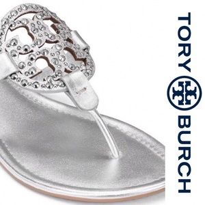 NIB: Tory Burch Miller Sandals Silver Embellished